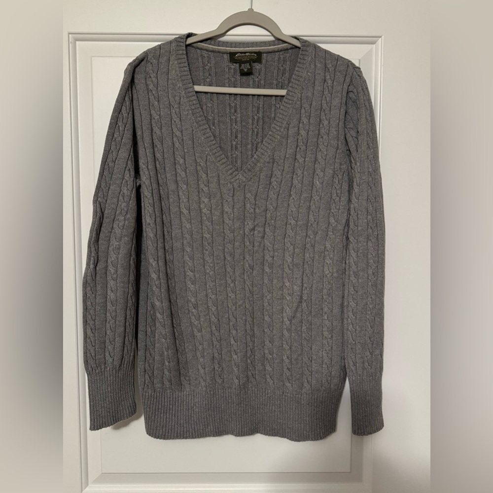 Eddie Bauer Cotton Cable Knit V-Neck Sweater XL Tall